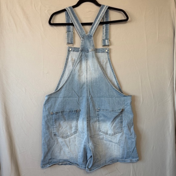 Wallflower Womens Distressed Denim Overalls Shortalls XL Blue Hipster Festival - Picture 6 of 8